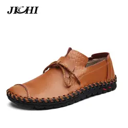 JICHI/повседневные мужские лоферы в британском стиле, весенне-осенняя мужская обувь из натуральной кожи без шнуровки на плоской подошве