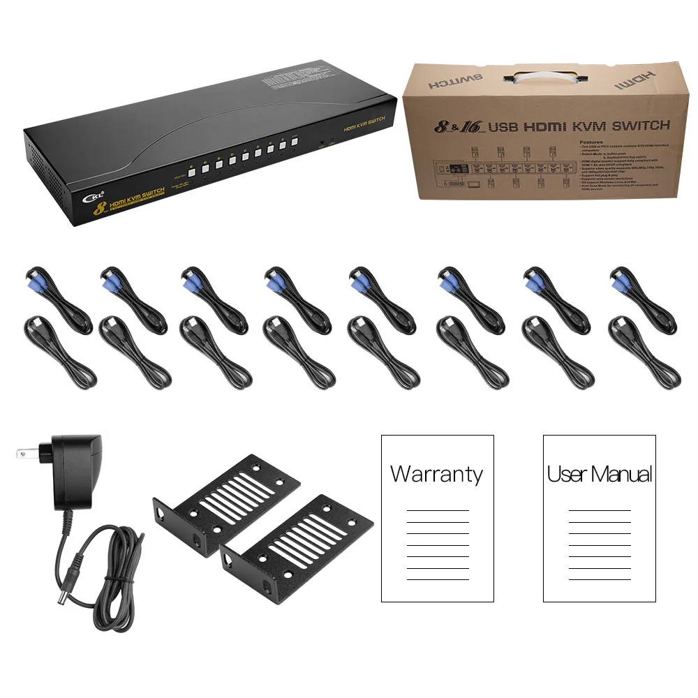 HDMI KVM Switch 8 Port USB 2.0 with Cables PC Monitor Keyboard Mouse Switcher For Computer Laptop Server DVR CKL-9138H