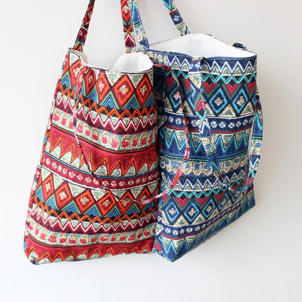 Женская Цветочная хлопковая Льняная сумка на одно плечо для покупок, сумки большой емкости, Повседневная пляжная сумка, сумка для путешествий