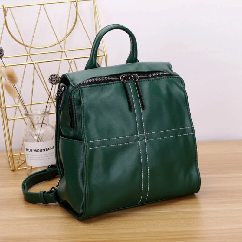 

2018 soft washed leather backpack women hot small shoulder bag fashion school bags new deep green black women backpack
