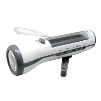

Outdoors Solar Flashlight FM Radio USB Flashlight Hand Crank Power Flashlight Gray Emergency LED Light