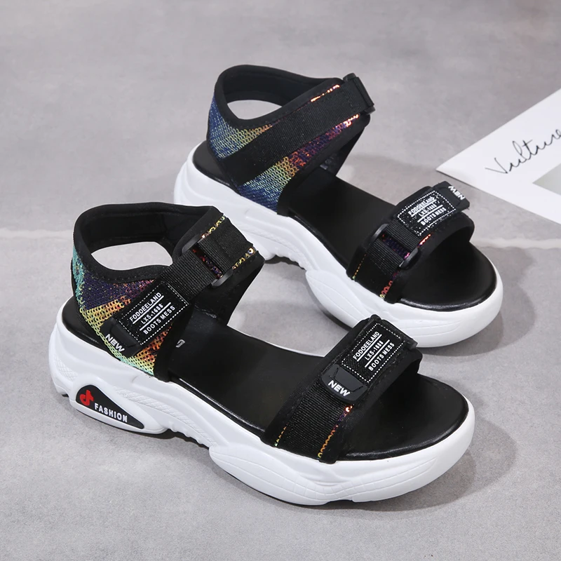 Sandalias de verano blancas negras para mujer 2019 sandalias de plataforma cuña con suela gruesa y transpirables para mujer - AliExpress Calzado