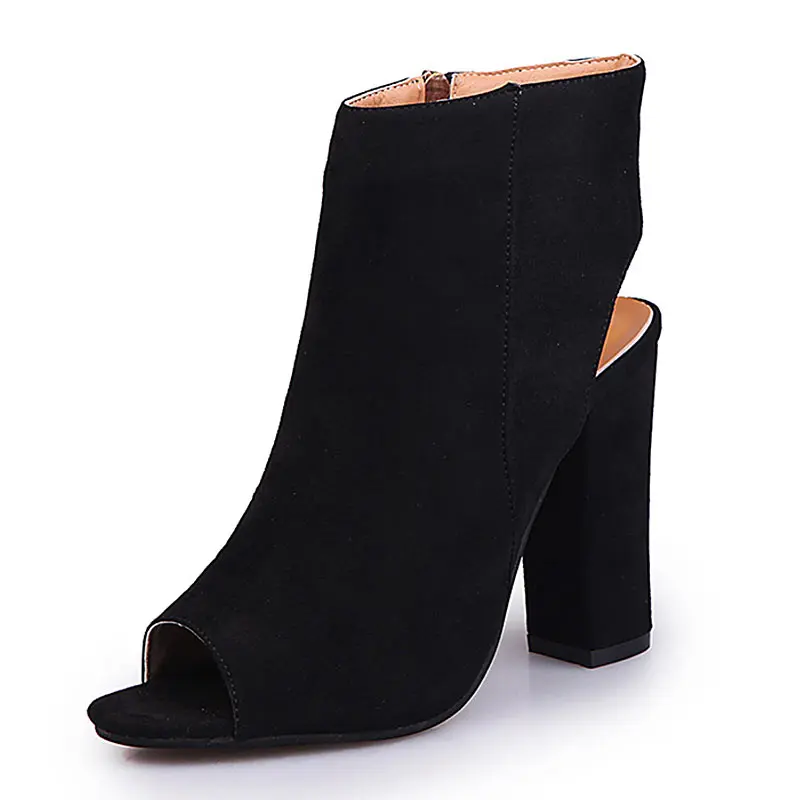 Women Shoes  Sexy Pump Summer High Heels Flock Zip Sandals Ladies Casual Square Heel Shoes Zapatos Mujer Plus Size 34-43