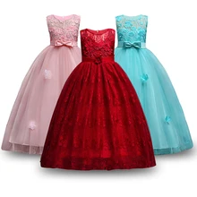 Праздничное платье для девочек-подростков коллекция года, элегантный костюм принцессы для девочек платья без рукавов с аппликацией для девочек кружевное длинное платье из тюля для дня рождения, для детей возрастом от 4 до 14 лет