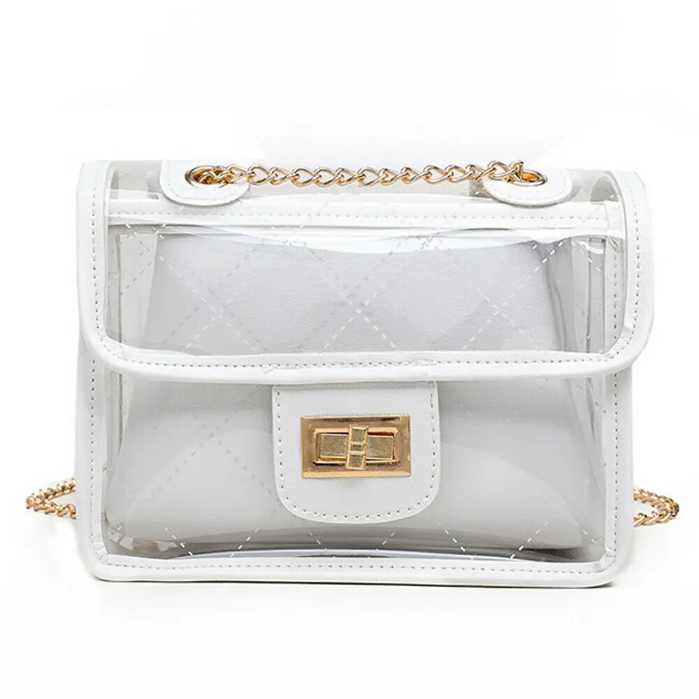 

New Women Bag Lovely Transparent Handbag Chain Messenger Shoulder Bag Clear Jelly Pouch Purse Fashion Travel Beach Shoulder Bag