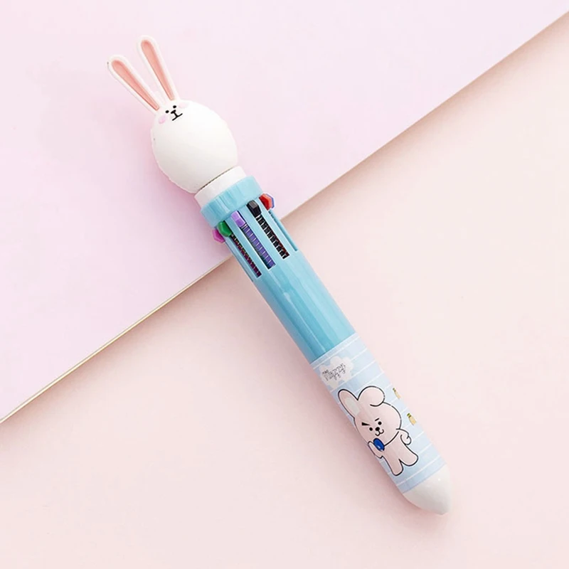 Мульти цветной маркер 0,5 мм милый мультфильм кролик 10 цветная шариковая ручка хайлайтер аксессуары для офиса школьные принадлежности - Цвет: BL
