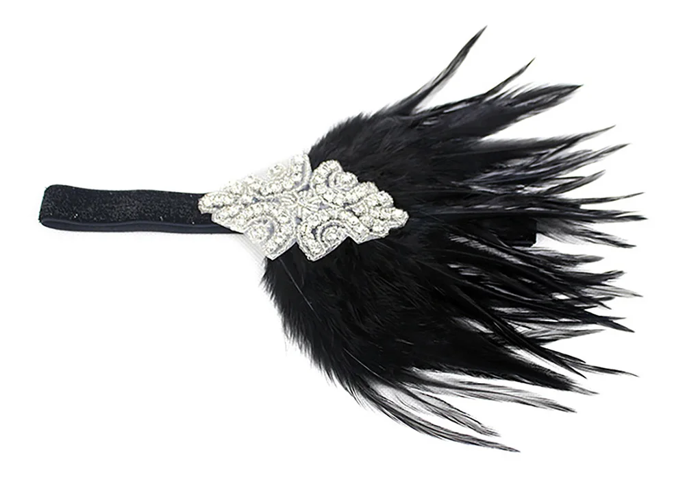 Гэтсби 1920s головной убор потрясающий ревущий 20s страусиное перо Хлопушка повязка на голову большой Гэтсби маскарадное платье аксессуары для волос