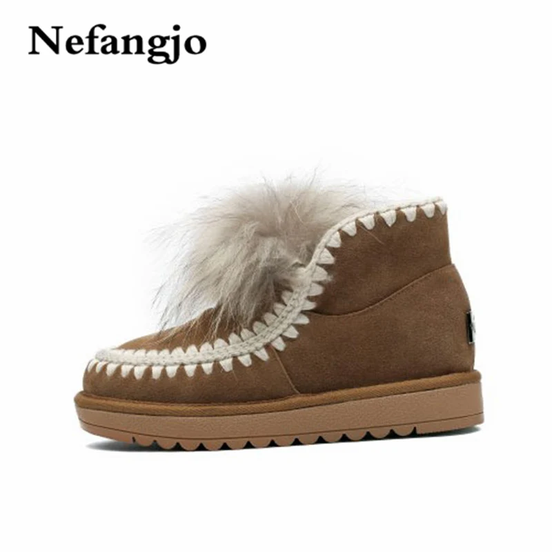 

Nefangjo 2018 new winter snow boots genuine leather warm wool integrated fashion cow suede women boots non-slip ankle boots