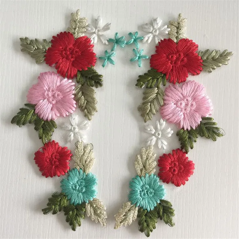 

2pcs/Pair 3D Flower Colorful Mesh Ethnic Style Embroidered Lace Applique DIY Lace Fabric Trim Sewing Patchwork For Clothes Hat