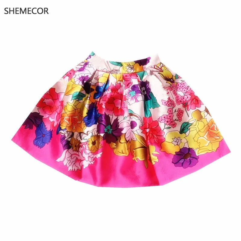 

SHEMECOR 2018 Autumn New Women Hepburn Vintage Retro Fantasy Flower Floral Print High Waist Pleated Midi Skirt Saia Feminine