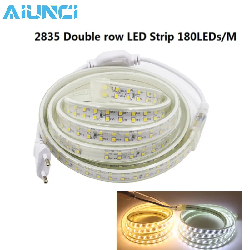 #cheap Double Row 220V 2835 Led Strip With EU Power Adapter Waterproof IP67 180leds m Tape Cold Warm White Outdoor 1M 2M 3M 4M 5M 9M