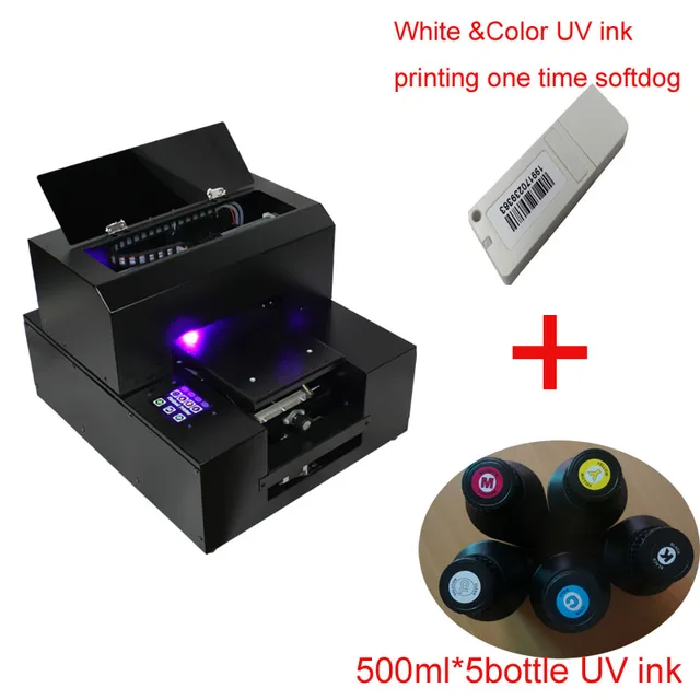 Cheap The best afforable A4 size UV printer with 500ml*5 per set UV ink and RIP software support white &Color ink printing one time Cheap The best afforable A4 size UV printer with 500ml*5 per set UV ink and RIP software support white &Color ink printing one time