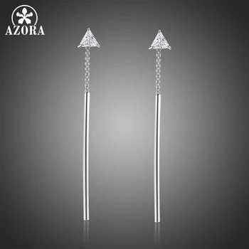 

AZORA Exquisite Line Triangle Cut Clear Cubic Zirconia Drop Earrings for Women White Gold Color Jewelry TE0340