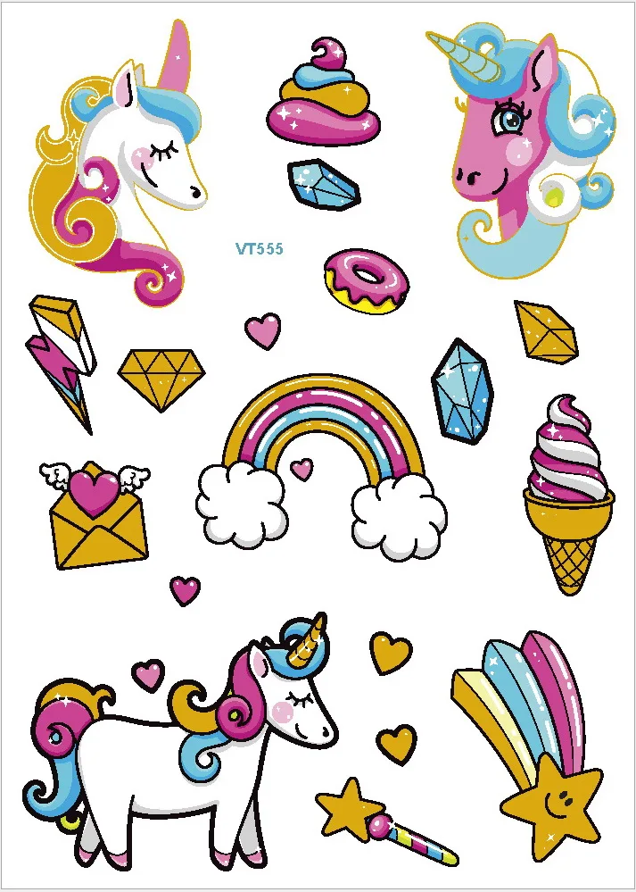 6pcs/pack kids tattoo sticker children horse tattoo cartoon unicorn tattoo kids glitter gold tattoo waterproof girl tatoo fake
