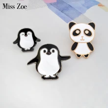 Dessin animé animal Pin Panda maman et bébé pingouin broche bouton broches Denim veste Pin Badge enfant cadeau bijoux pour enfants