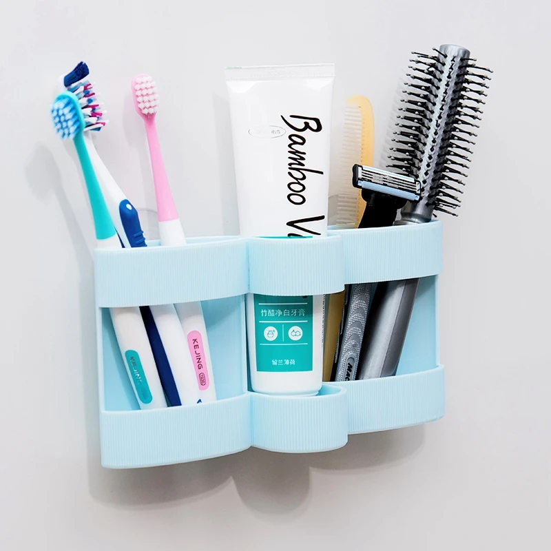 Wall mounted visible drain couple toothbrush holder Comb storage Facial