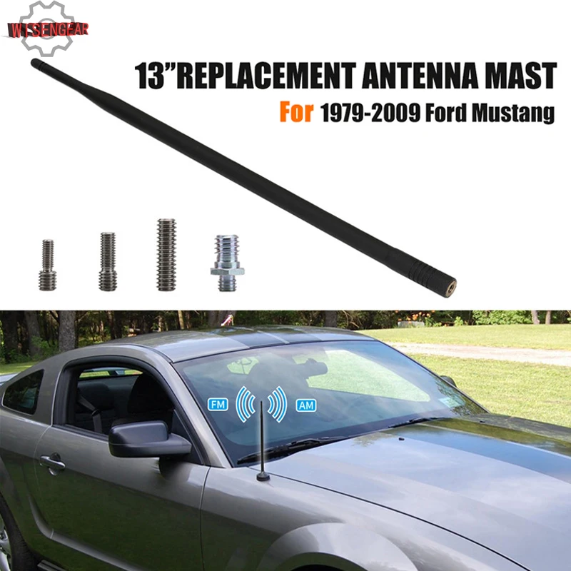 

WISENGEAR For Ford Mustang Antenna FM Amplifier Radio Antenna Mast Signal Reception 1979 - 2009 13'' Car Roof Aerial Auto Whip /