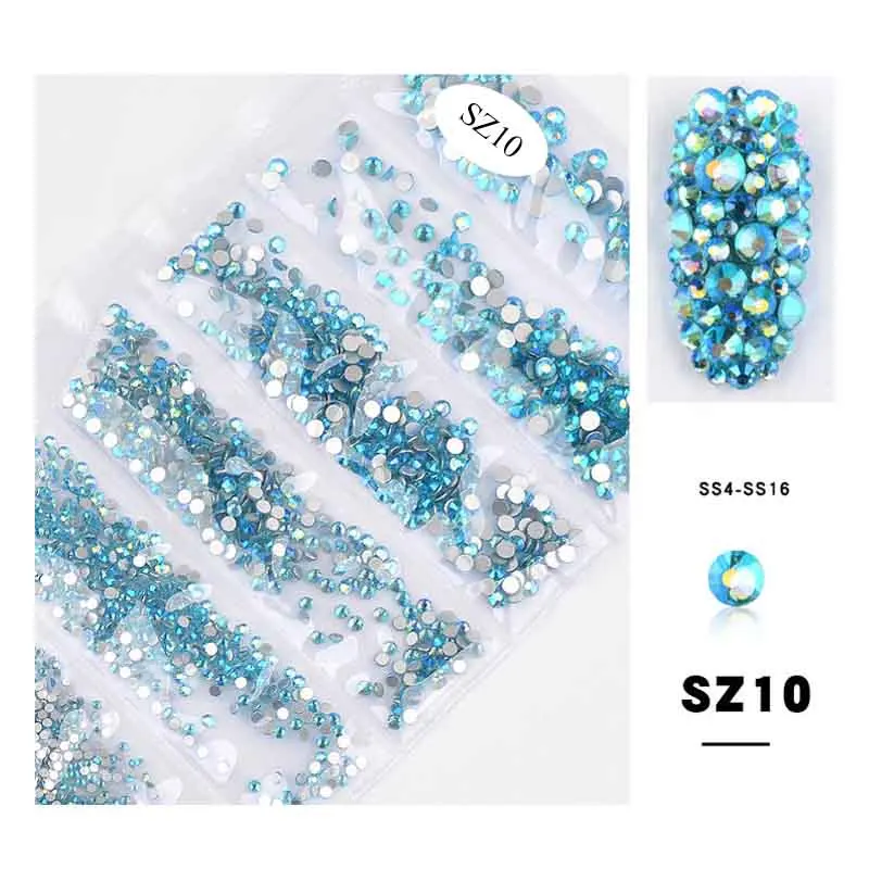 1 упаковка украшения для ногтей блестящие кристаллы SS4-SS16 плоские с оборота Стразы 3D разноцветные стразы для дизайна ногтей ювелирные изделия AB аксессуары - Цвет: SZ10