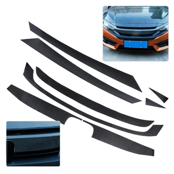 

beler Black Carbon Fiber Texture Bumper Grille Grill Decor Decal Sticker Trim Protector Fit for Honda Civic 2016