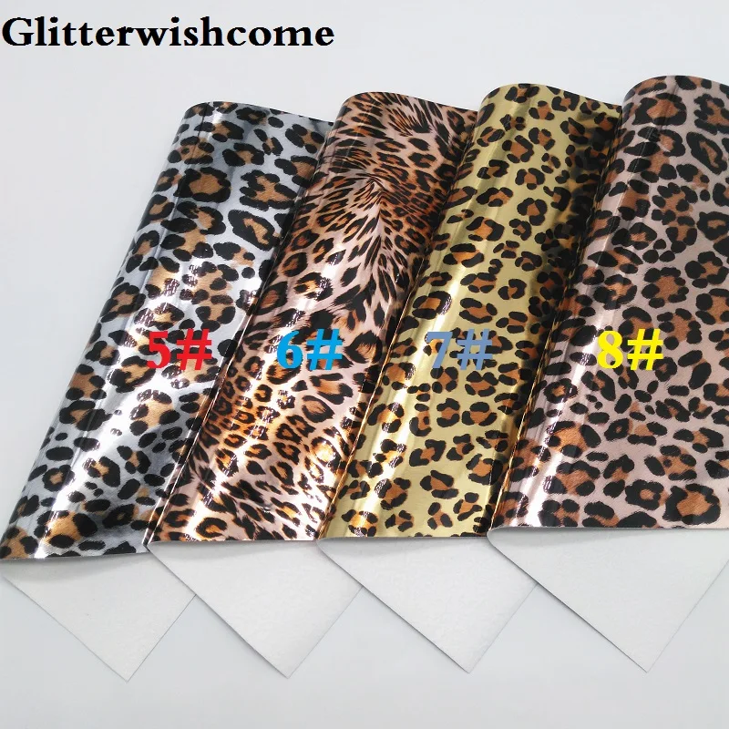 Glitterwishcome 21X29 см A4 Размеры виниловые обои для банты гладкой лакированной кожи с леопардовым принтом кожаный тканевый Искусственная кожа листы для банты, GM217A