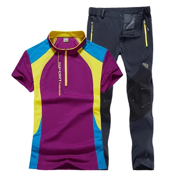 

Women's Summer Sports suits outdoor breathable quick-drying Short-sleeved T-shirt waterproof breathable hiking pants 2pcs sets