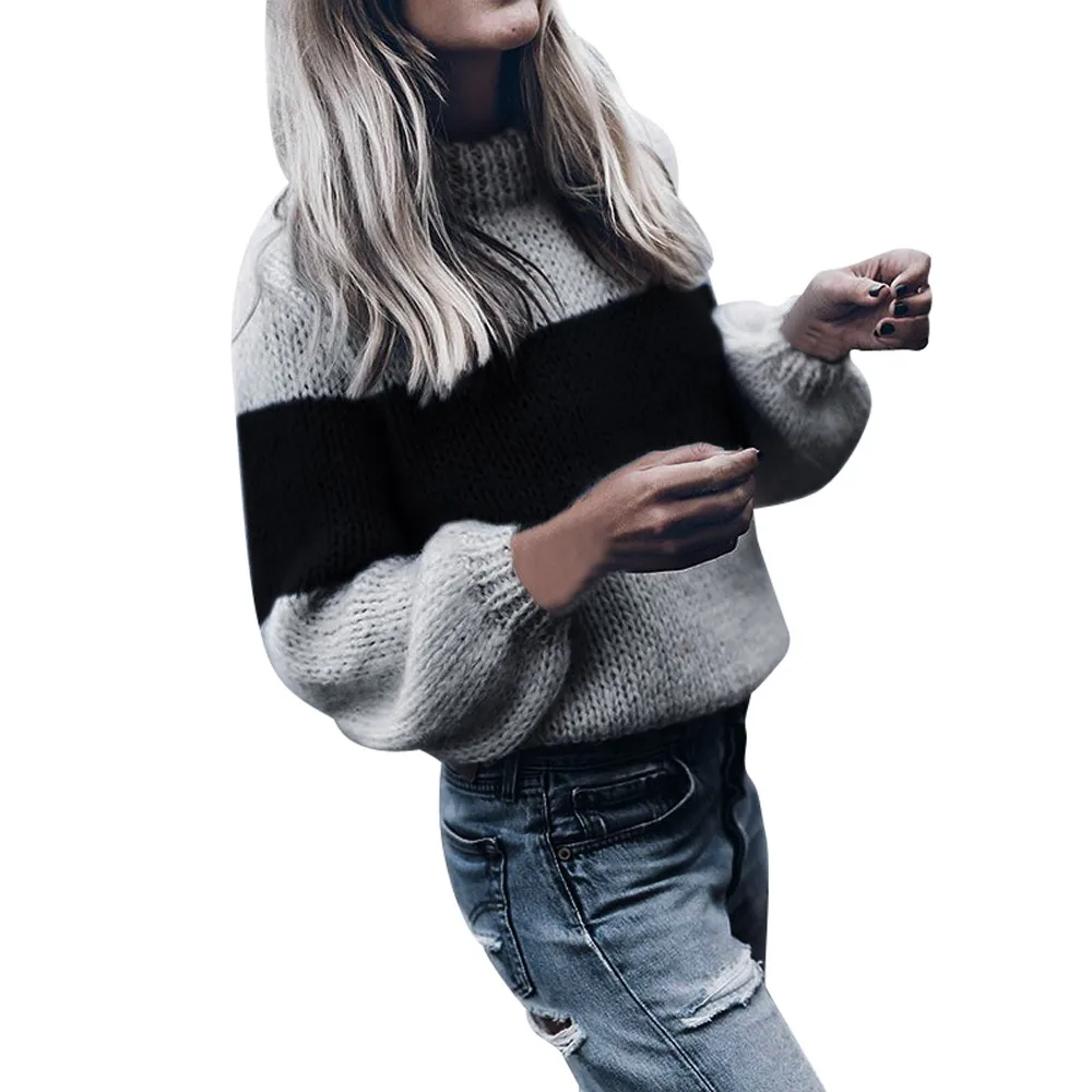 

Easy Knit Womens Sweater Jumper Long Sleeve Soft Elastic Loose pullover turtleneck striped sweater women winter