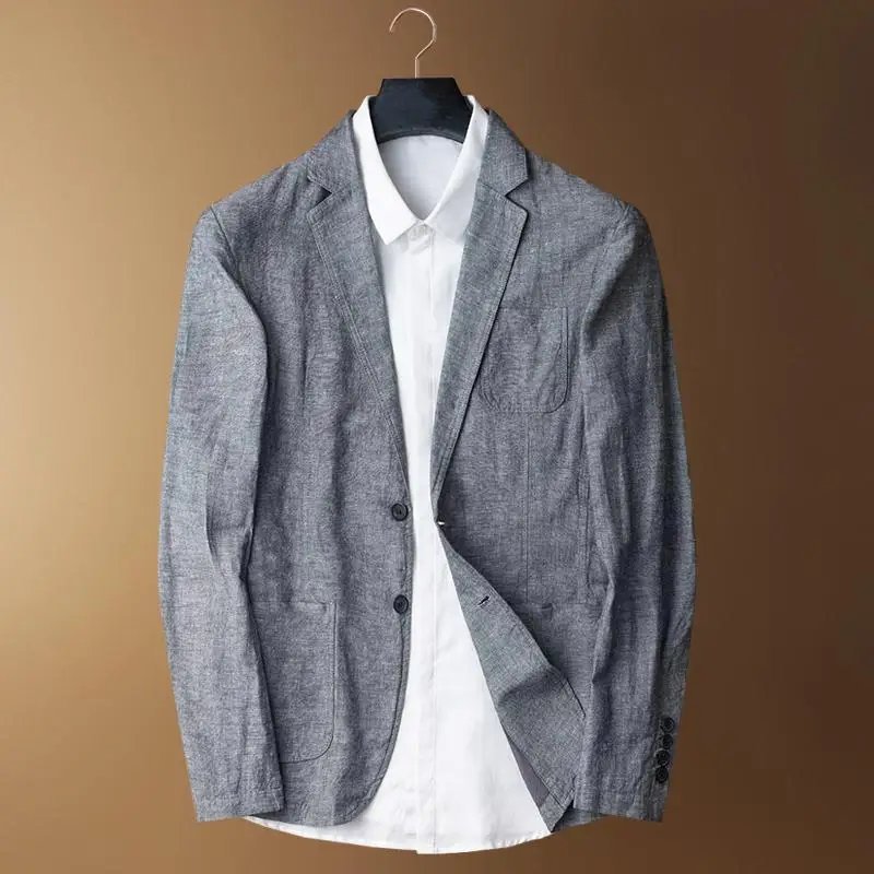 Новое поступление, модный мужской летний хлопковый льняной пиджак, Тонкий Повседневный однобортный костюм высокого качества, большие размеры MLXL2XL3XL4XL - Цвет: gray
