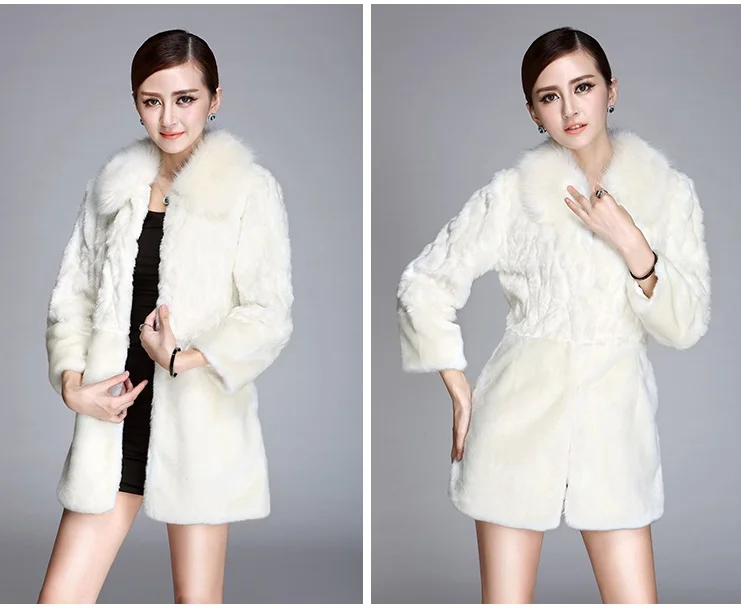 Копия новой коллекции года, осенне-зимнее длинное пальто с искусственным кроличьим мехом, Женское пальто с мехом