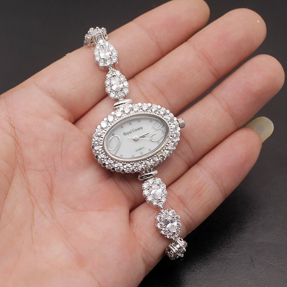 

Perfect Fashion Wristwatch Jewelry 925 Sterling Silver WhiteTOPAZ Links Quartz Watch Bracelet 7.5 Inches W08 Free Shipping