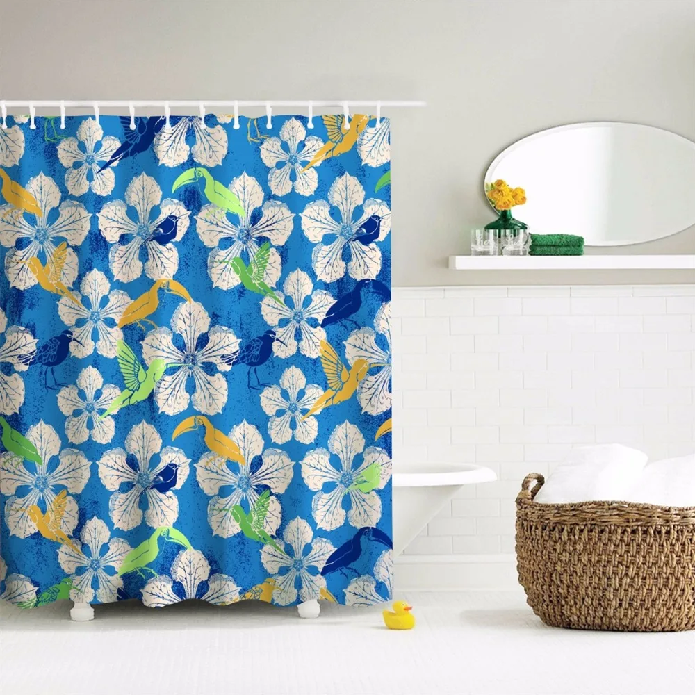 floralbirdsblue3DShowerCurtainsPolyesterFabricBathroomBath