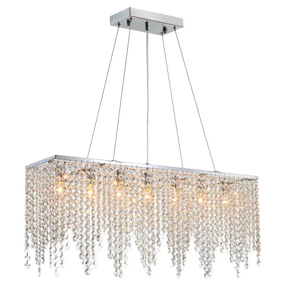 

Modern Linear Rectangular Crysal Chandelier Lighting Island Chandelier Lighting Fixture for Dining Room Living Room L32"