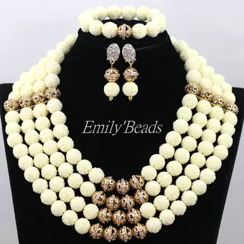 

Beige Nigerian Wedding Indian Costume Bridal Jewelry Set African Artificial Coral Beads Necklace Set Party Free Shipping CJ541