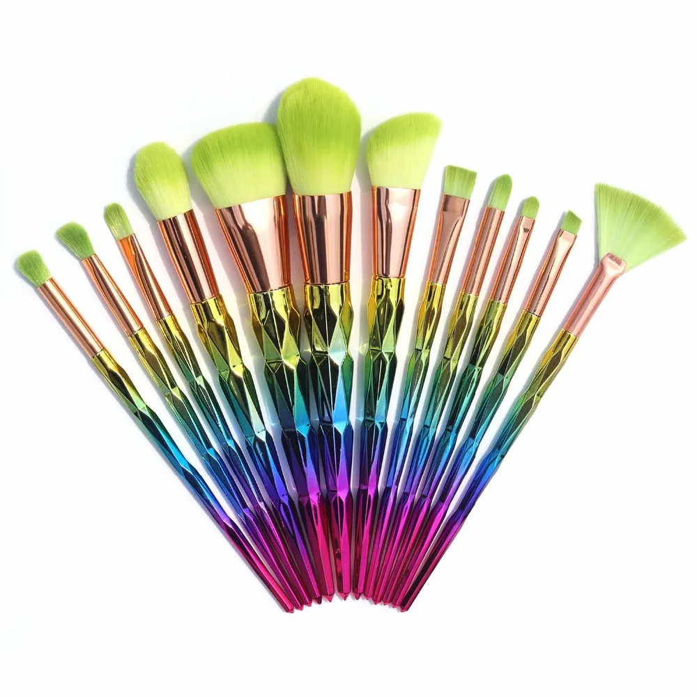 

AiceBeu 12Pcs Makeup Brush Set Thread Rainbow Handle Cosmetics Blusher Powder Blending Smooth Diamond Brushes