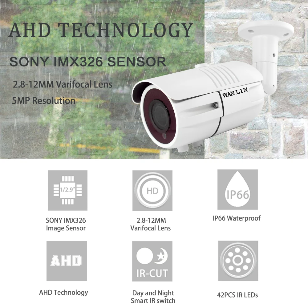 Вэньлинь 5MP SONY IMX326 2,8-12mm AHD камера 5MP ручной объектив с переменным фокусным расстоянием безопасности Камера Водонепроницаемый CCTV Камера с Ночное видение