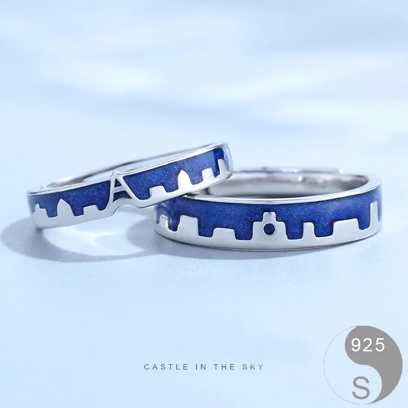 

S925 sterling silver Enamel Ring Female Finger Ring Romantic Elegant Women Jewelry Castle in the sky Valentine's Day Gift
