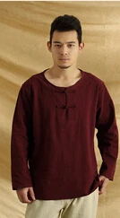 Летняя модная мужская рубашка в народном стиле в стиле ретро с круглым вырезом из хлопка и льна, мужская рубашка, мужская рубашка - Цвет: Красный