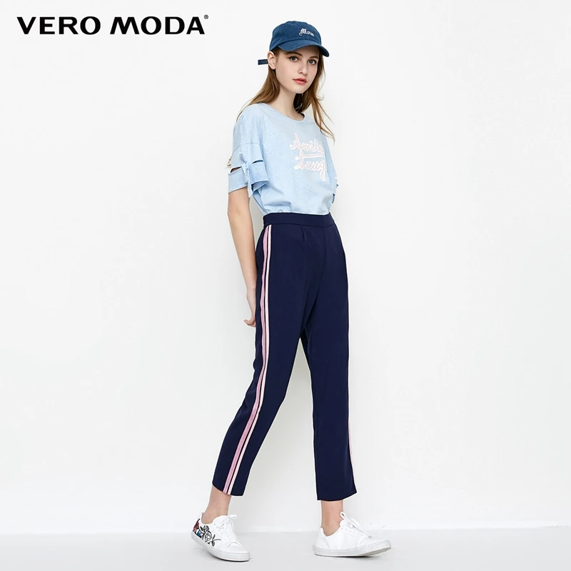 Vero Moda Новый женский эластичный пояс Обрезанные маленькие открытые повседневные брюки женские | 318250504
