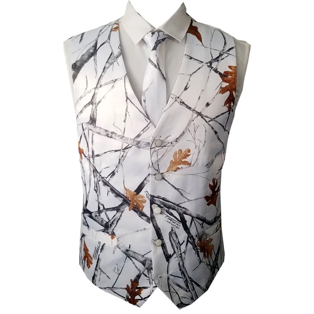 white camouflage vests and tie for wedding groom wear camo