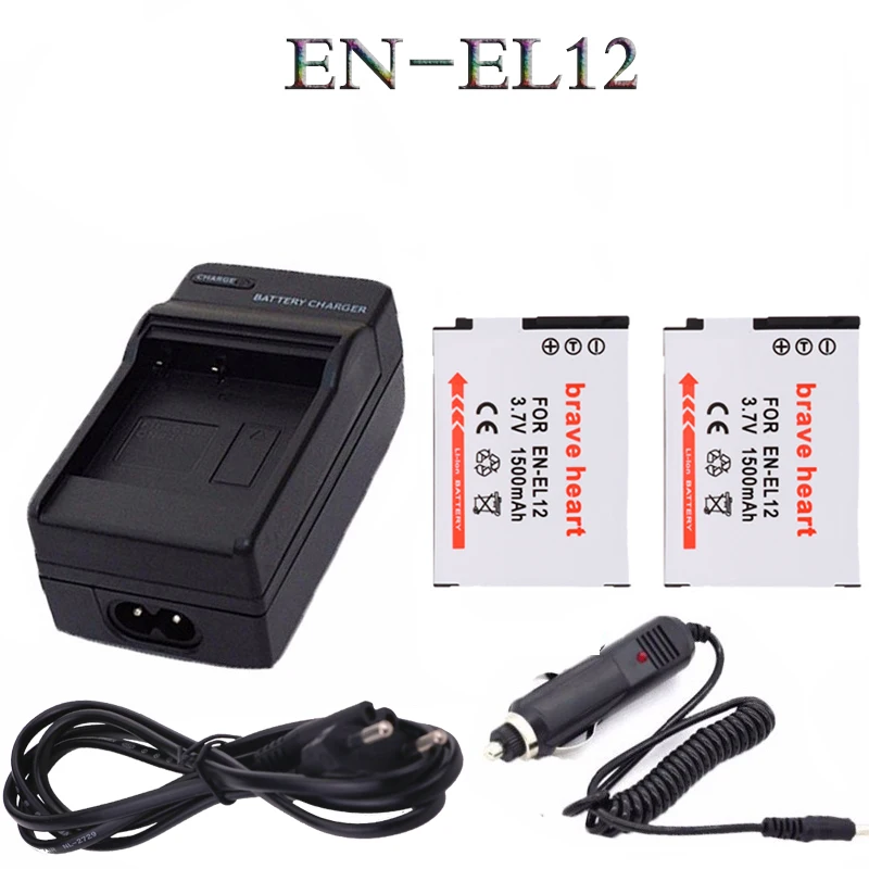2x EN EL12 battery bateria en el12 + cable charger for Nikon Coolpix
