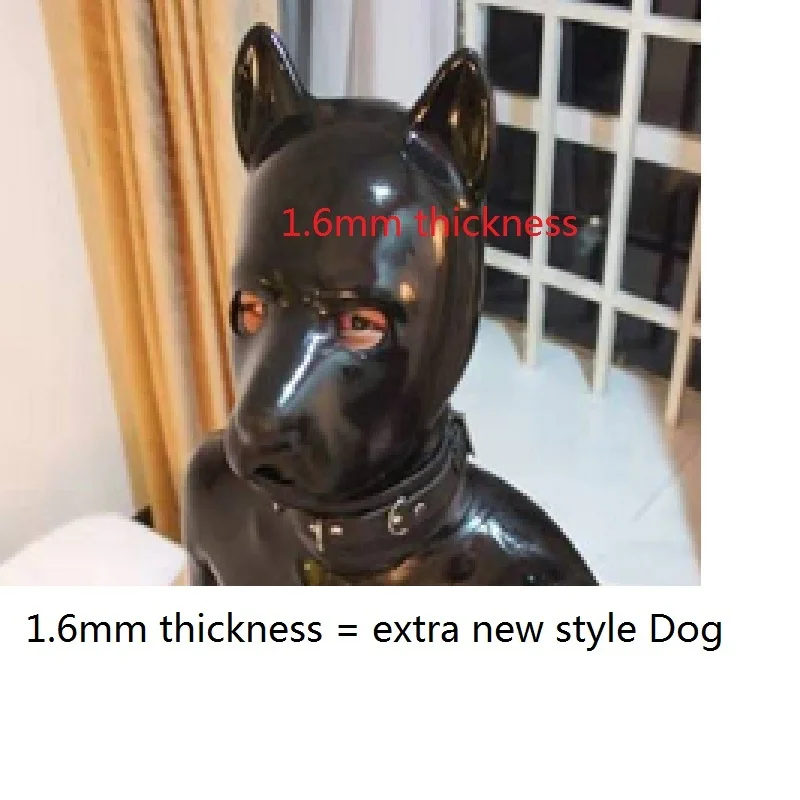 

New extra thickness 1.6-2.0mm Latex rubber fetish animal mask with zipper puppy slave dog hood solid nose