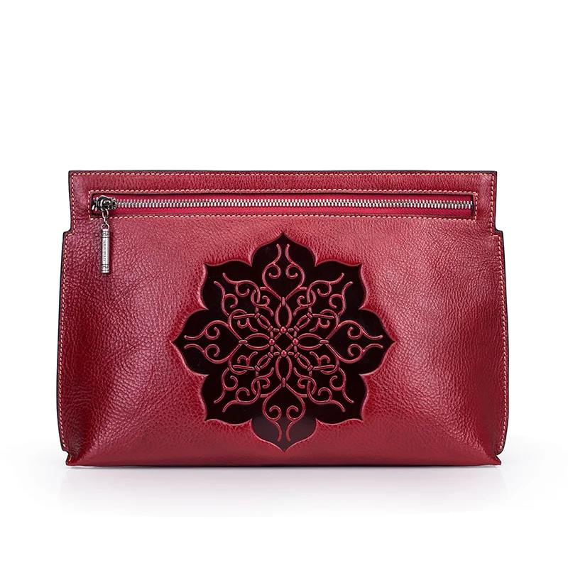 

100% Wrist Genuine Leather Long Wallet Floral Print Casual Multi-Capacit Top Quality Embossed Women Day Clutch Handy Purse