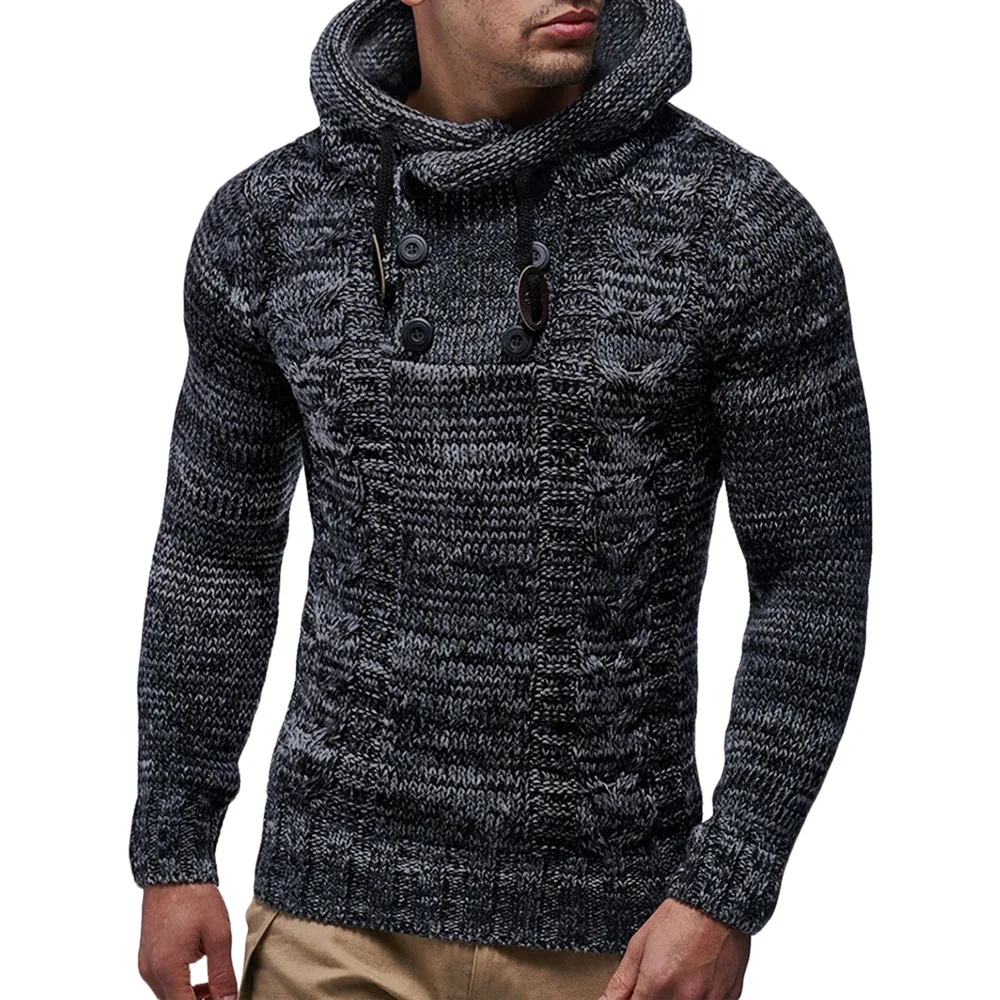 Half Button Drawstring Hooded Sweater 