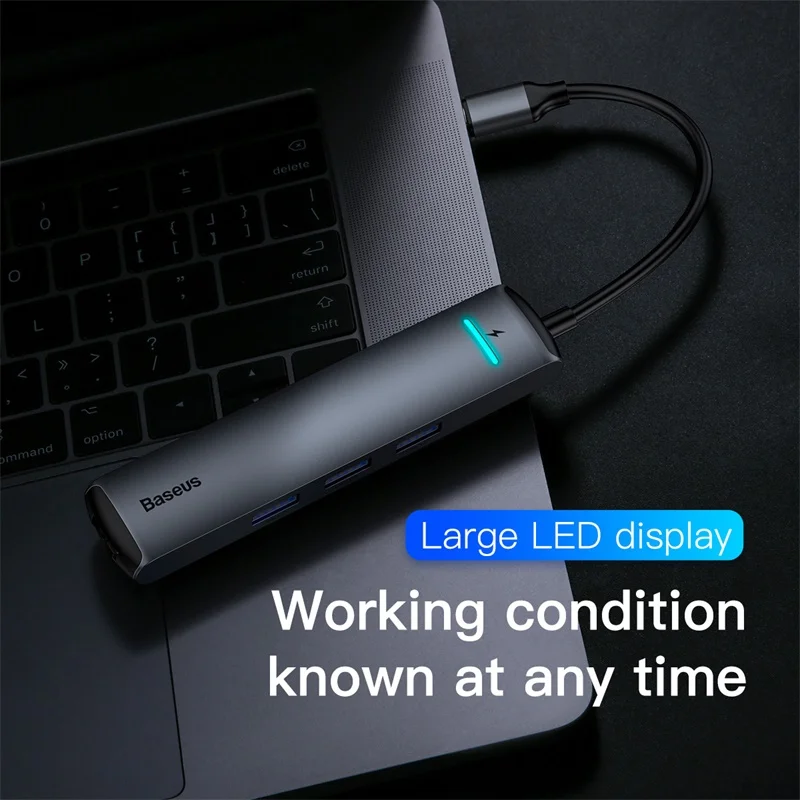 Baseus 6 puertos USB tipo C para USB 3,0 de USB C para MacBook Pro LED USB HUB RJ45 HDMI para samsung S8 S9 Huawei P20 amigo 20 tipo C HUB - 5