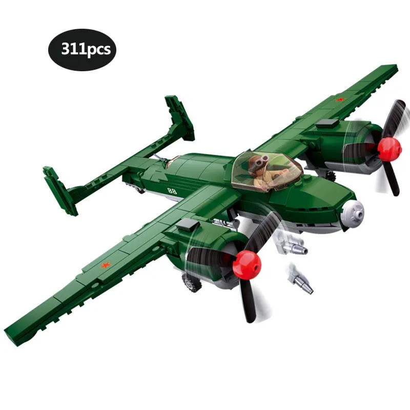 

311pcs Military series WW2 Russian Tu-2 Bomber SWAT Police Team Building Blocks army soldier Figures Toys for Children gifts