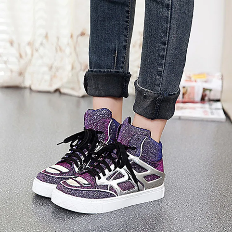 

Korean Style Spring Autumn Women Flats Chunky Heel Jeans Lace Up Glitters Fashion Casual Denim Shoes Size 35-39 SXQ0628
