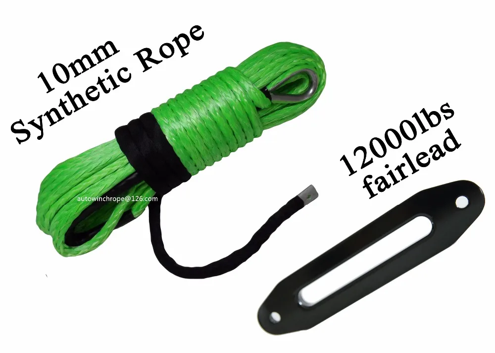 Green 10mm*30m Synthetic Rope add 10" Aluminum Fairlead,ATV Winch Cable