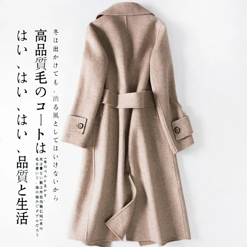 Manteaux My631 Green brown Double Longue Veste Femme White Hiver Vintage Kmetram Automne Manteau Naturelle face cream Abrigo Laine khaki Femmes Slim Cachemire Mujer WeDHIbE29Y