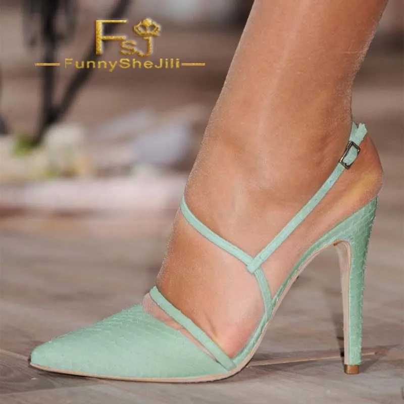

Cyan Twisted Strap Slingback Heels Pointy Toe Stiletto Heel Pumps Attractive Incomparable Generous Fashion FSJ Elegant Sexy