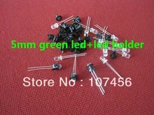5mm round led free shipping!!! 5mm led green+led holder 5mm light-emitting diode