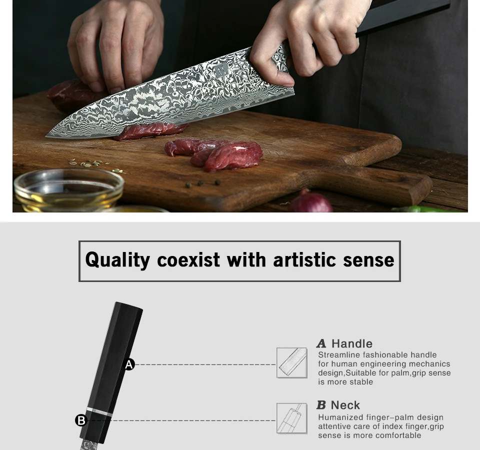 XINZUO 8,5 ''дюймовый кухонный нож Сталь VG10 Дамаск Сталь Santoku нарезки Ножи высокоуглеродистой Нержавеющая сталь Пособия по кулинарии ножей